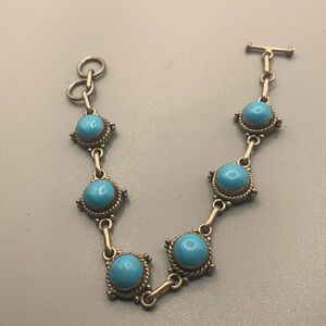 Zuni Turquoise Sterling Silver .925 Indian Jewelry 8" Bracelet Vintage Look